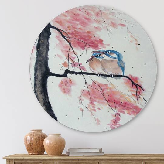 Designart - Two Kingfisher Birds Sit On A Flowering Branch